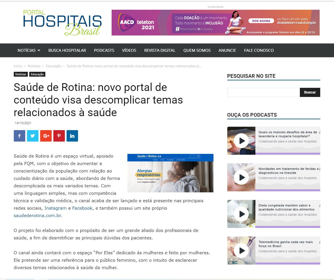 Portal Hospitais Brasil: Saúde de Rotina é o novo portal de conteúdo que visa descomplicar temas relacionados à saúde