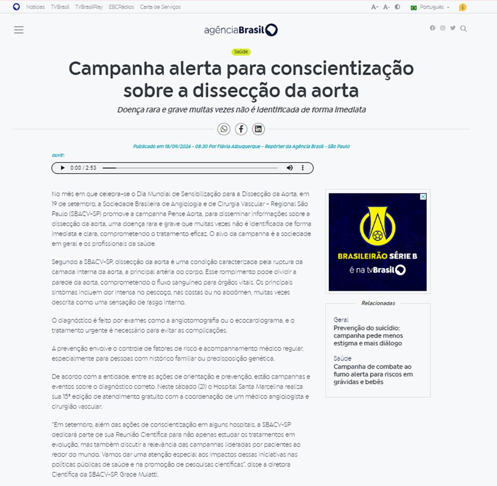 Agência Brasil: Campanha alerta para conscientização sobre a dissecção da aorta