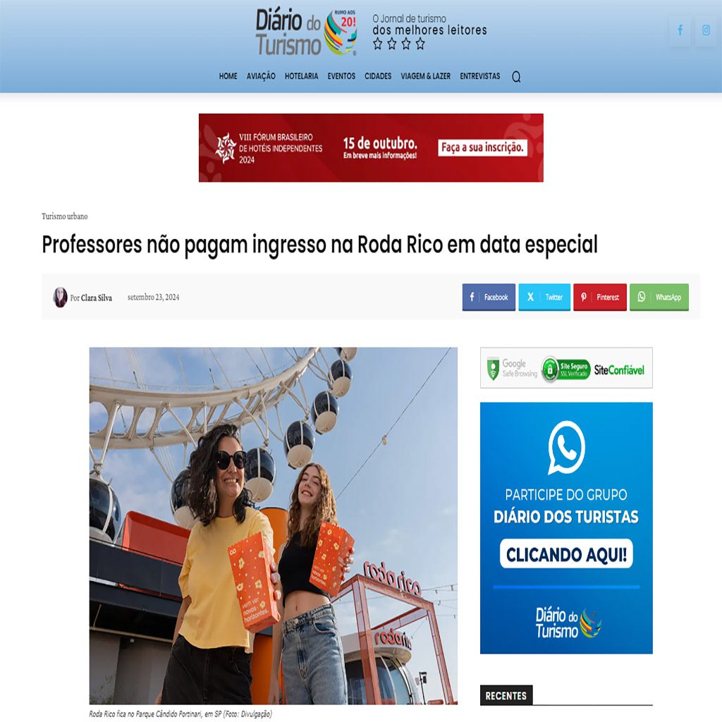 Diário do Turismo: Professores não pagam ingresso na Roda Rico em data especial