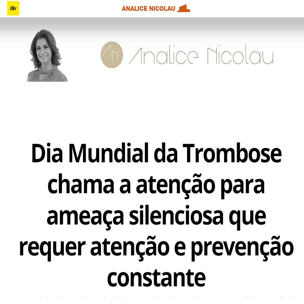 Jornal de Brasília/Coluna Analice Nicolau: Dia Mundial da Trombose